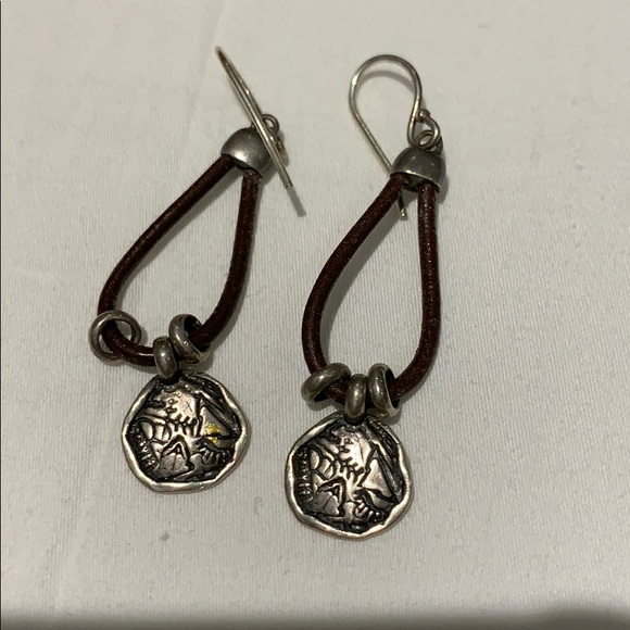 Brown leather and sterling silver earrings